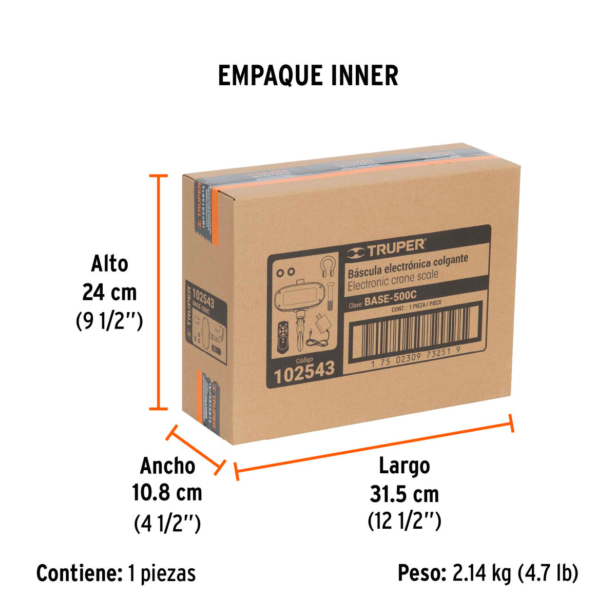 Báscula electrónica colgante, recargable, 500 kg, TRUPER, Truper, SKU 102543 — vista 6