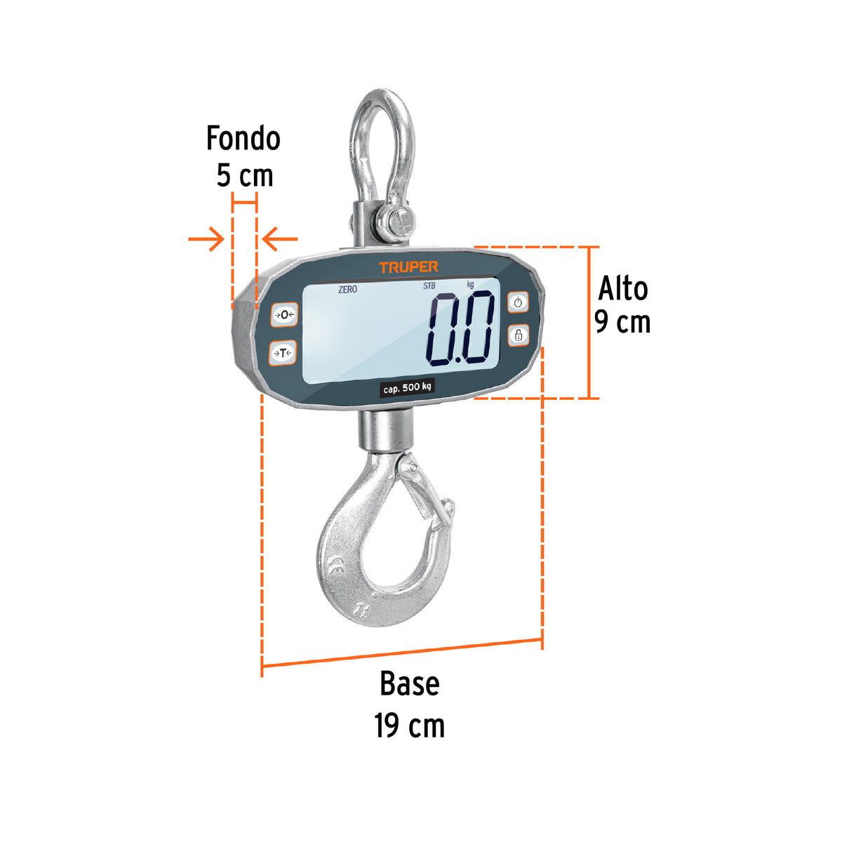 Báscula electrónica colgante, recargable, 500 kg, TRUPER, Truper, SKU 102543 — vista 4