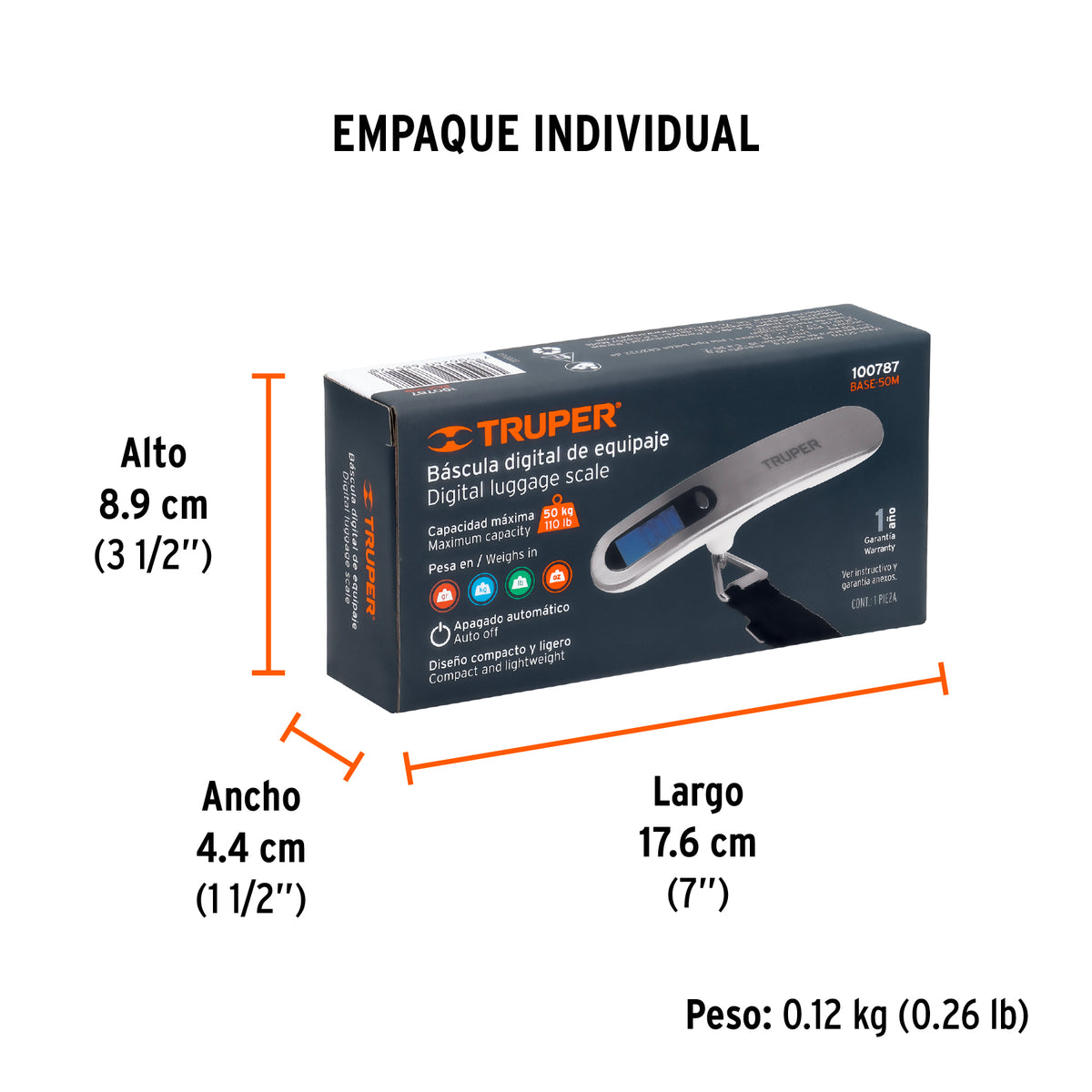 Báscula electrónica para equipaje, de pilas, 50 kg, TRUPER, Truper, SKU 100787 — vista 5