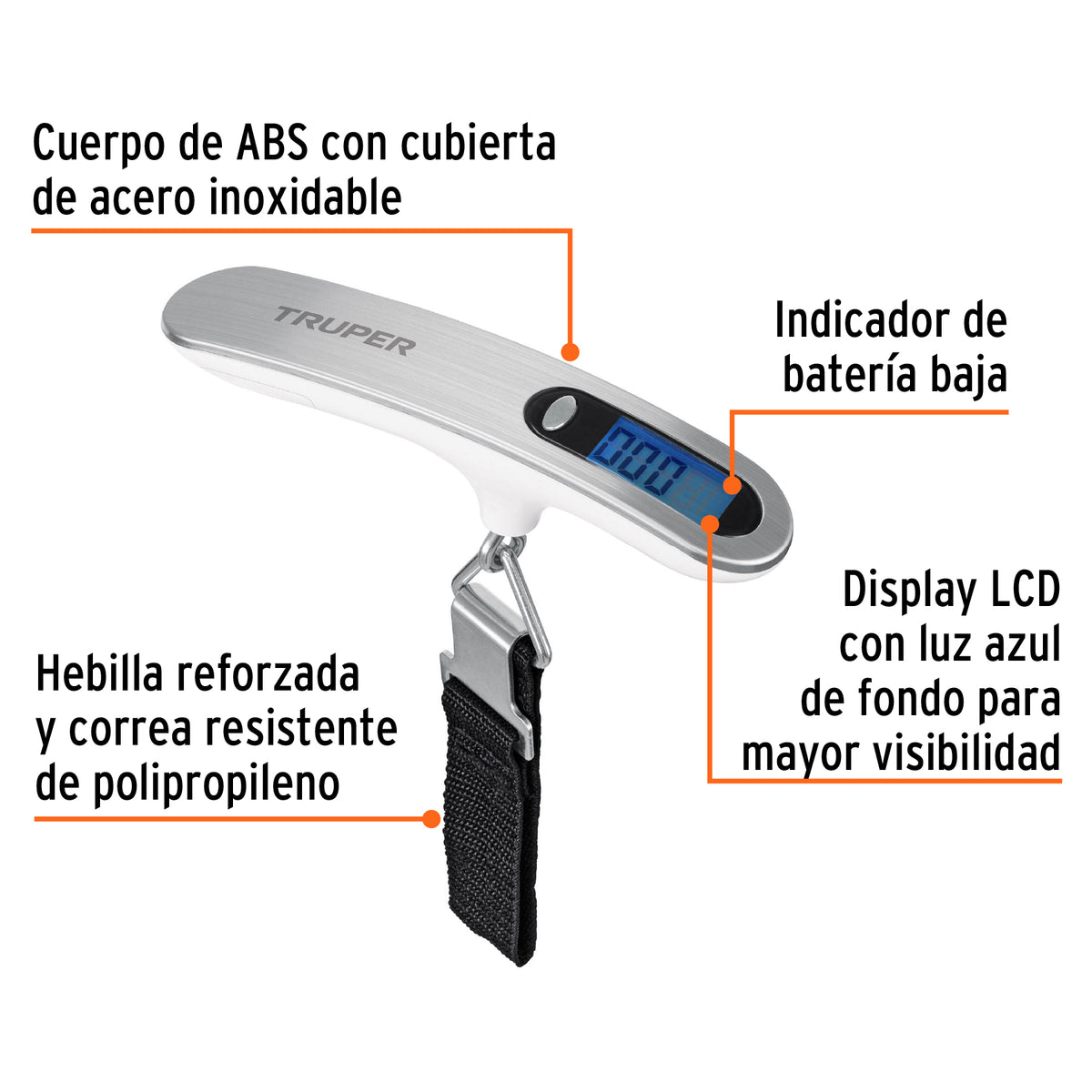 Báscula electrónica para equipaje, de pilas, 50 kg, TRUPER, Truper, SKU 100787 — vista 3