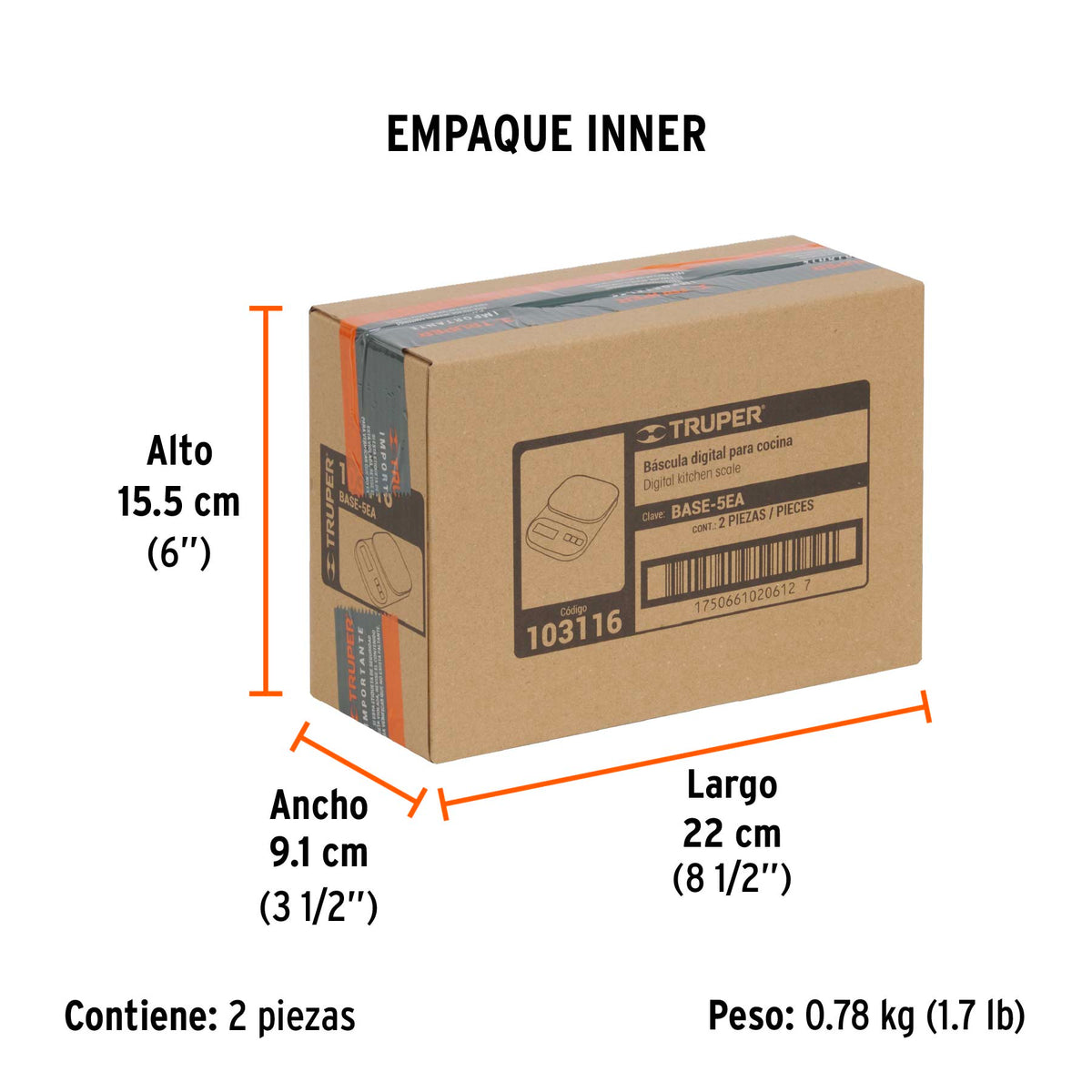 Báscula digital para cocina, plato de acero inox,5kg, TRUPER, Truper, SKU 103116 — vista 6