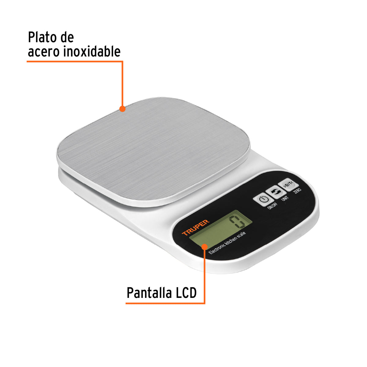 Báscula digital para cocina, plato de acero inox,5kg, TRUPER, Truper, SKU 103116 — vista 3
