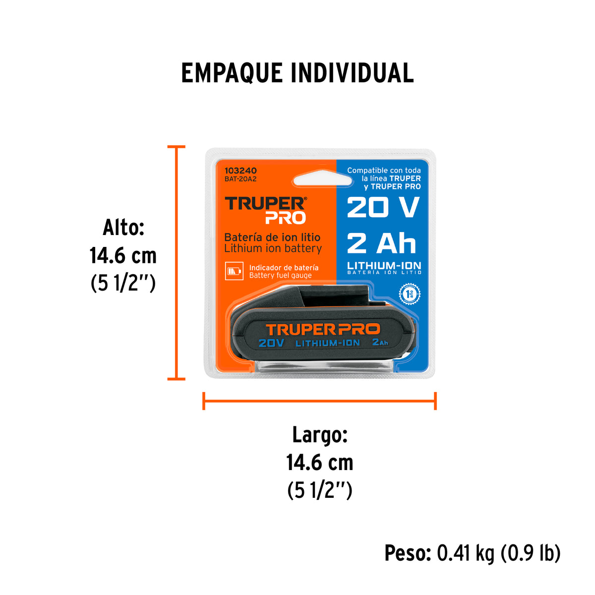 Batería ion litio, 20V, 2 Ah, TRUPER PRO, Truper, SKU 103240 — vista 5