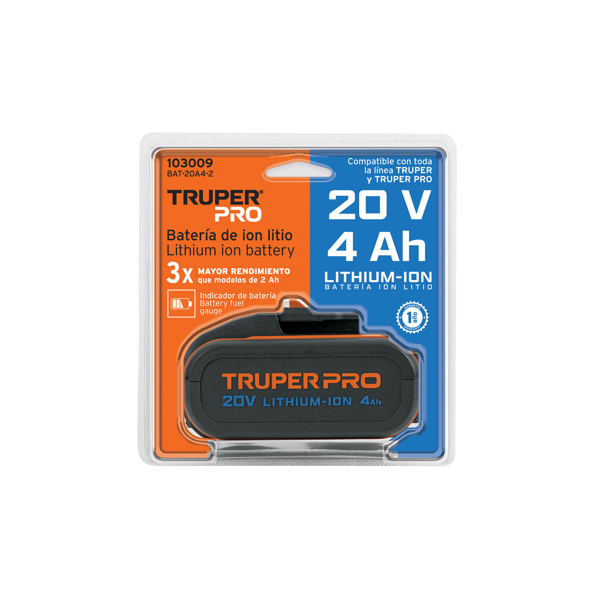 Batería ion litio, 20V, 4 Ah, TRUPER PRO, Truper, SKU 103009 — vista 2