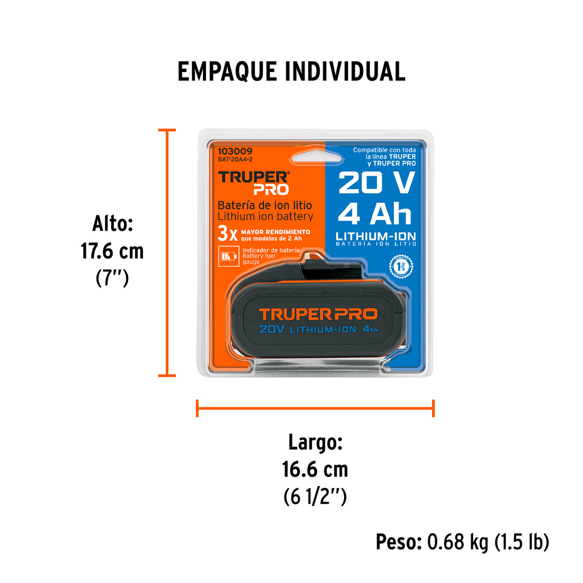 Batería ion litio, 20V, 4 Ah, TRUPER PRO, Truper, SKU 103009 — vista 5