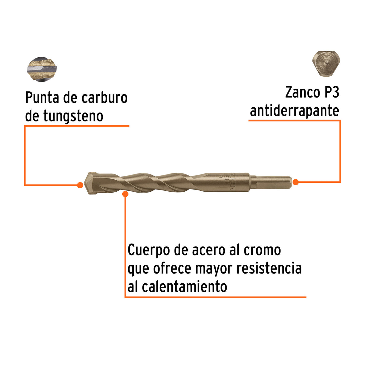 Broca para concreto 16 x 150 mm, TRUPER, Truper, SKU 102353 — vista 3