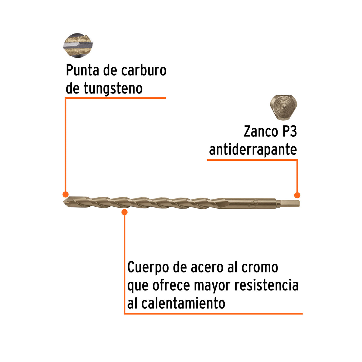 Broca para concreto 16 x 300 mm, TRUPER, Truper, SKU 102354 — vista 3