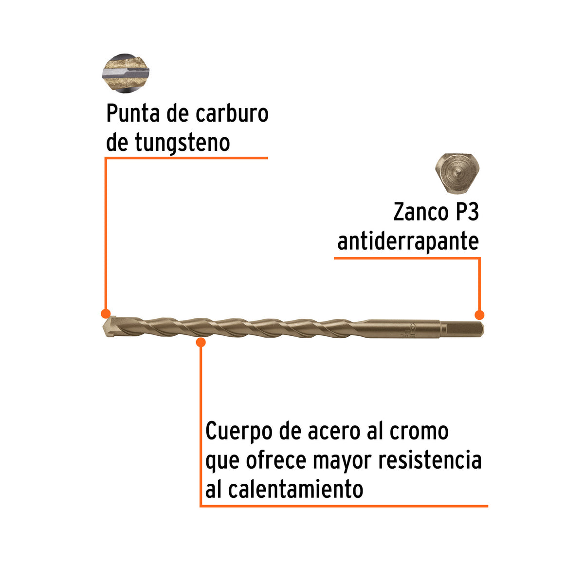 Broca para concreto 22 x 300 mm, TRUPER, Truper, SKU 102358 — vista 3