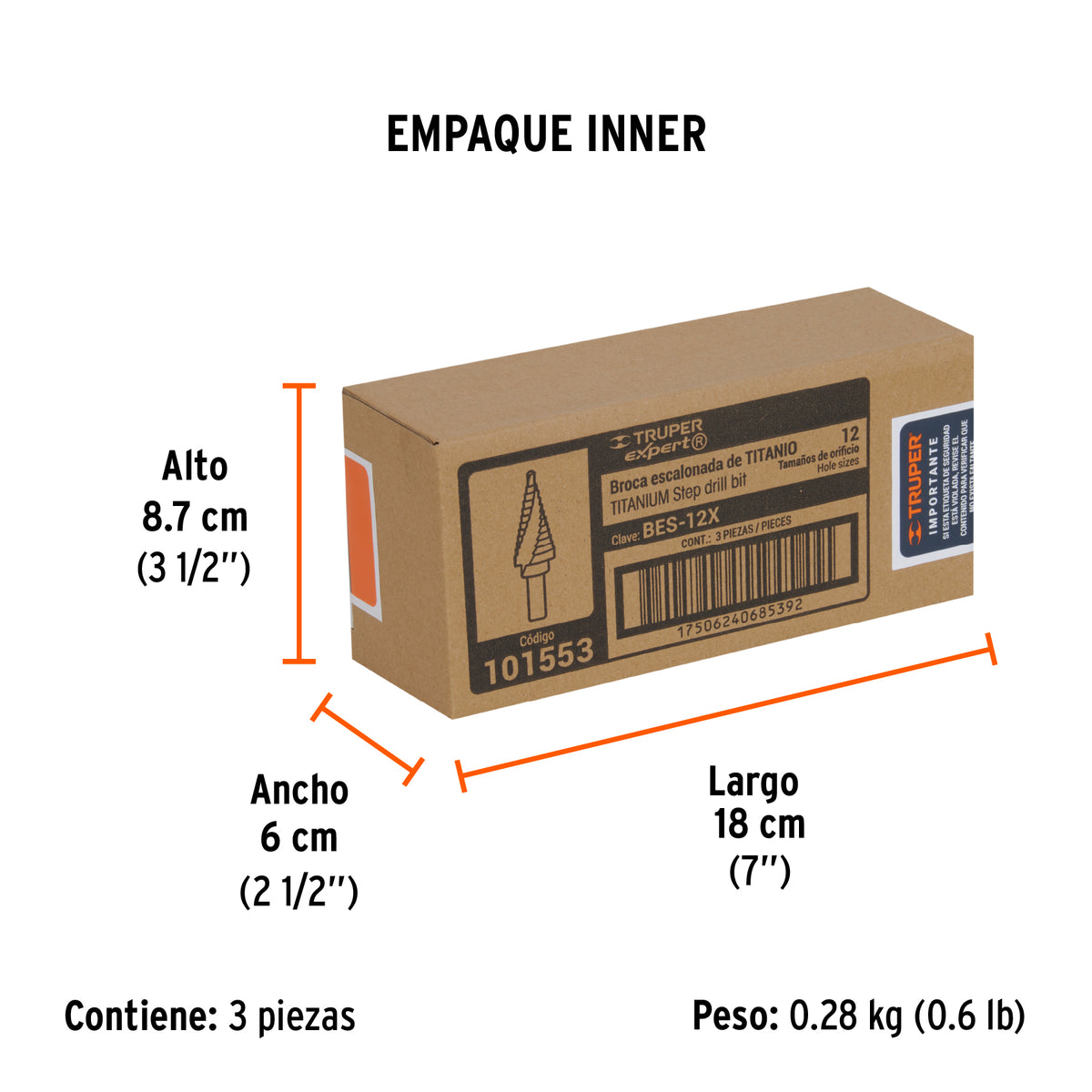 Broca escalonada titanio 12 escalones 3/16' a 7/8', EXPERT, Expert, SKU 101553 — vista 6