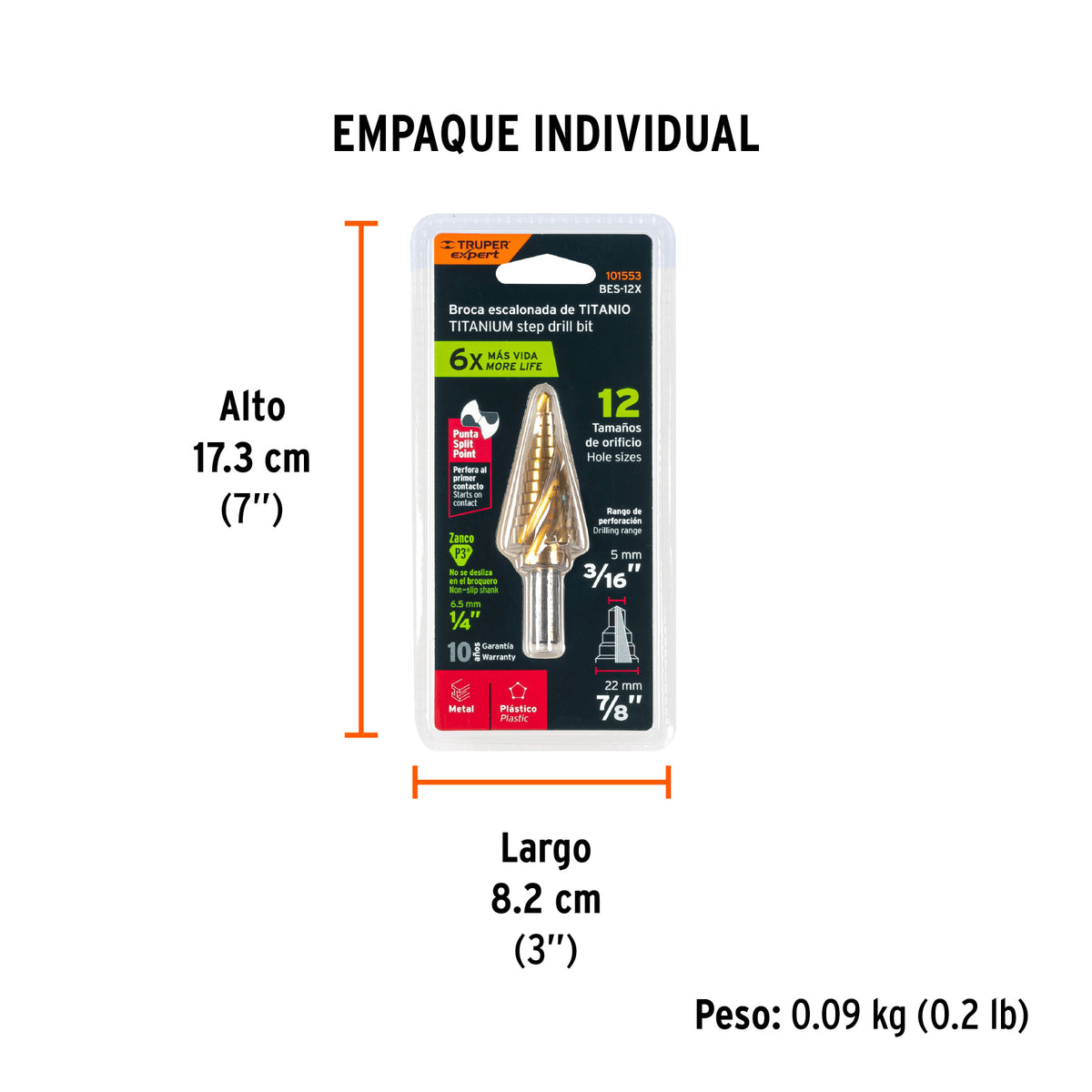 Broca escalonada titanio 12 escalones 3/16' a 7/8', EXPERT, Expert, SKU 101553 — vista 5