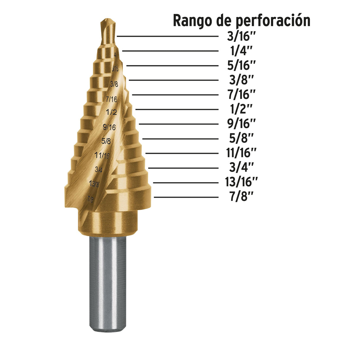 Broca escalonada titanio 12 escalones 3/16' a 7/8', EXPERT, Expert, SKU 101553 — vista 3