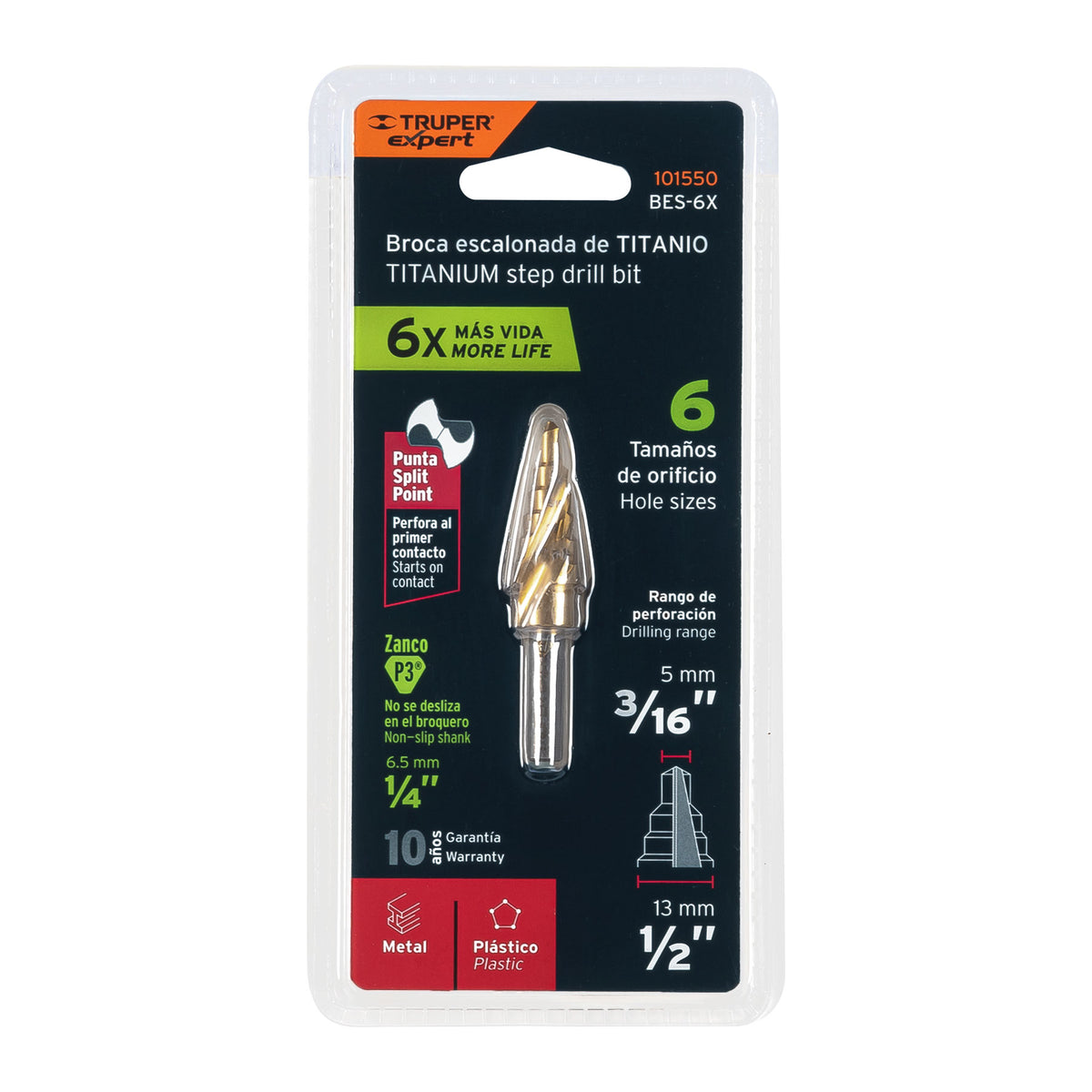 Broca escalonada titanio 6 escalones 3/16' a 1/2', EXPERT, Expert, SKU 101550 — vista 2