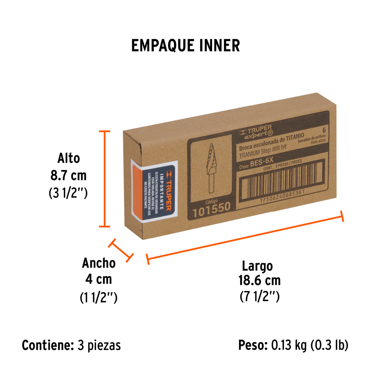 Broca escalonada titanio 6 escalones 3/16' a 1/2', EXPERT, Expert, SKU 101550 — vista 6