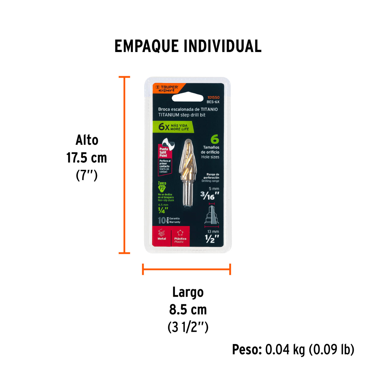 Broca escalonada titanio 6 escalones 3/16' a 1/2', EXPERT, Expert, SKU 101550 — vista 5