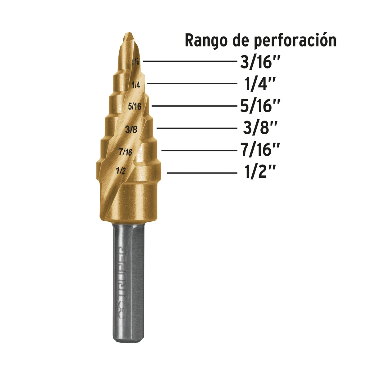 Broca escalonada titanio 6 escalones 3/16' a 1/2', EXPERT, Expert, SKU 101550 — vista 3
