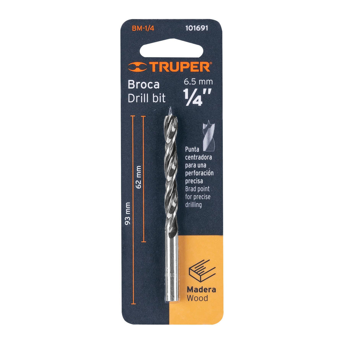 Broca con punta centradora para madera 1/4', TRUPER — foto oficial 2