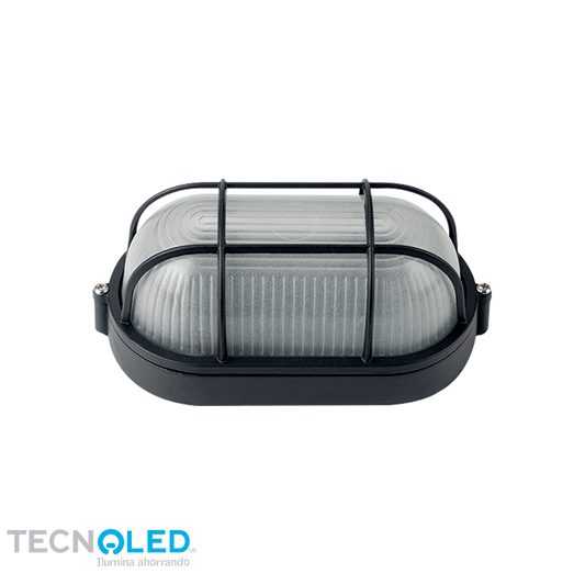 ARBOTANTE PARA MURO DE EXTERIOR TIPO NAUTICO BMS-003N2 E27 (EL FOCO SE VENDE POR SEPARADO) 127V COLOR NEGRO PANTALLA DE CRISTAL DECORATIVO TECNOLED