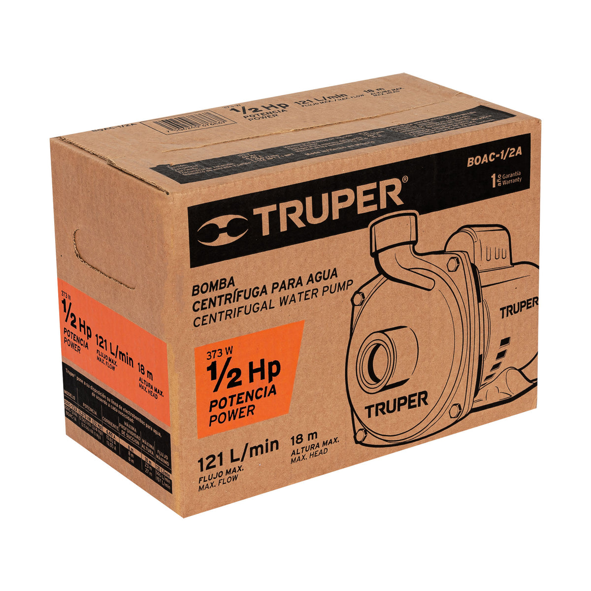 Bomba centrífuga para agua, 1/2 HP, TRUPER — foto oficial 2