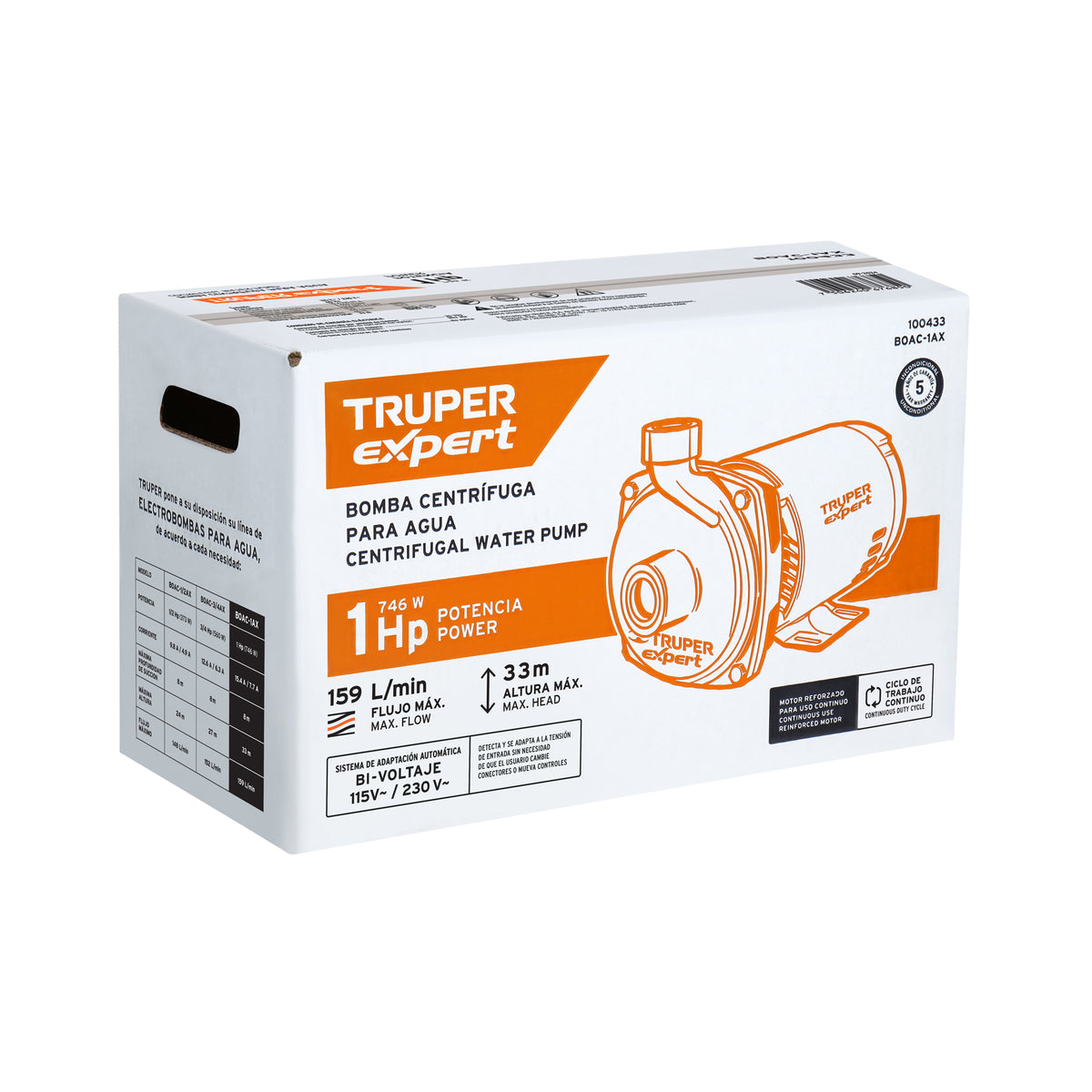 Bomba centrífuga para agua, 1 HP, TRUPER EXPERT, Expert, SKU 100433 — vista 2