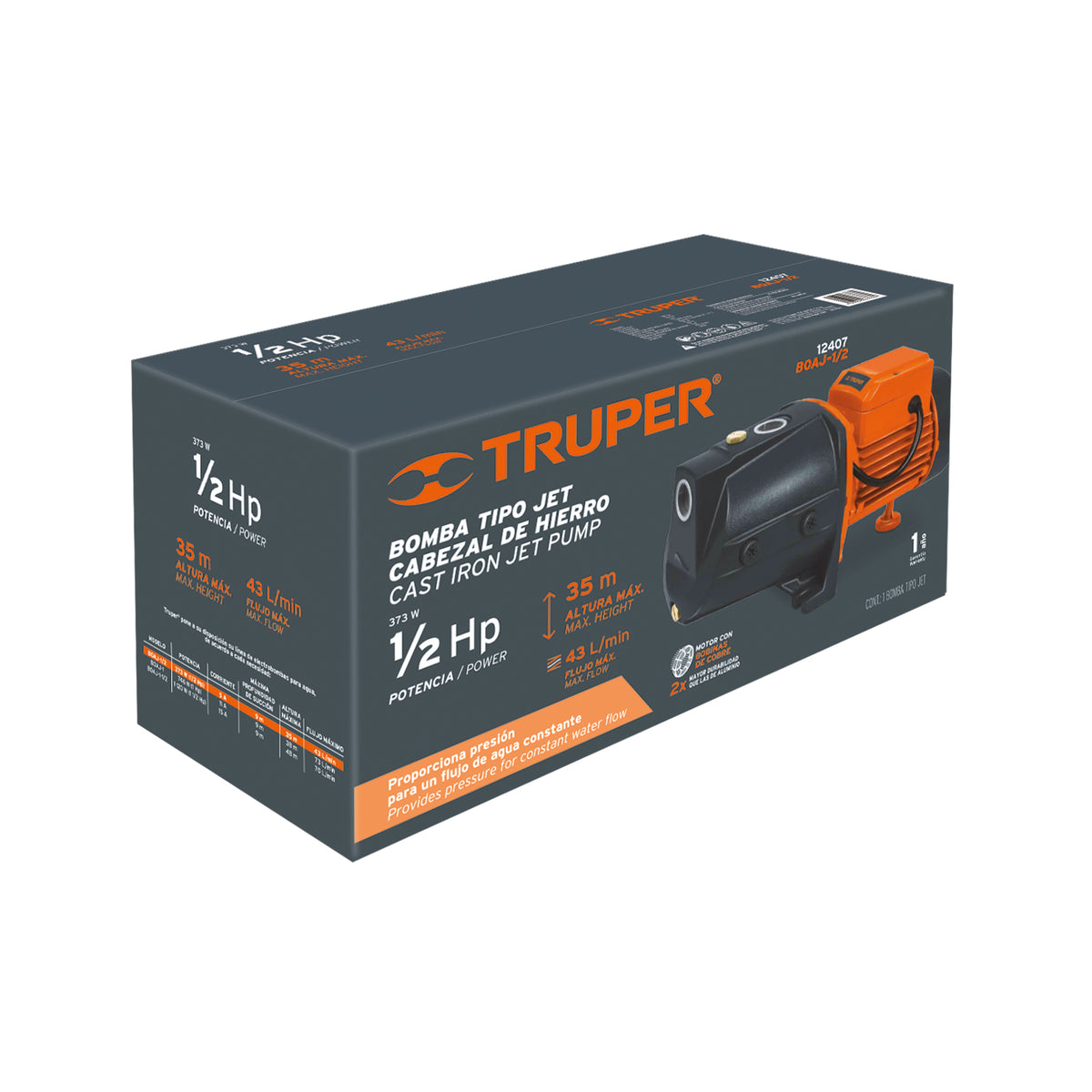 Bomba tipo jet, cabezal de hierro, 1/2 HP, TRUPER — foto oficial 2