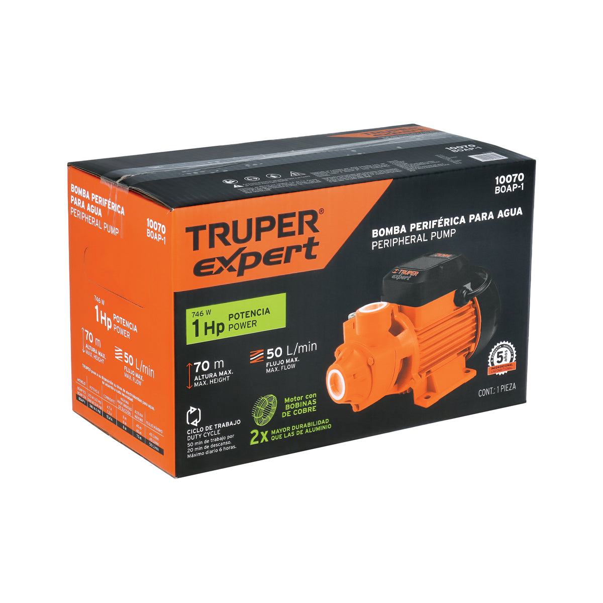 Bomba periférica 1HP, altura máx 70m, uso agrícola, EXPERT, Expert, SKU 10070 — vista 2