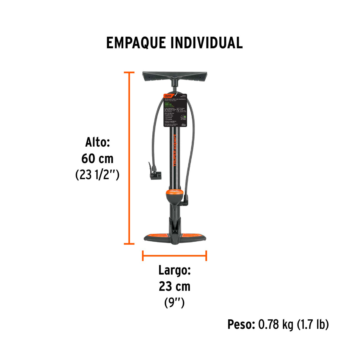 Bomba manual con manómetro, 120 PSI, TRUPER EXPERT, Expert, SKU 103614 — vista 5