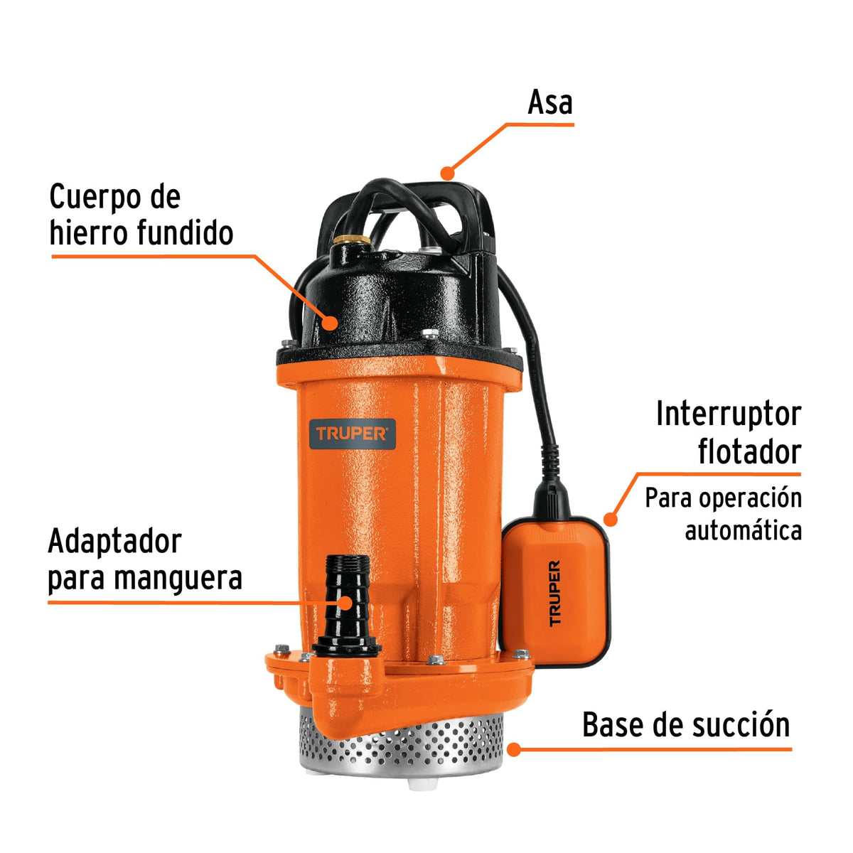 Bomba sumergible hierro fundido, agua limpia, 1 HP, TRUPER, Truper, SKU 100171 — vista 3