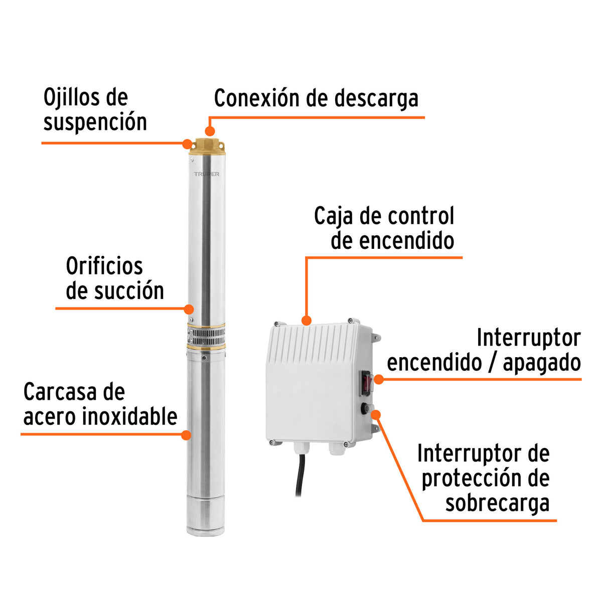 Bomba sumergible tipo bala 4', 2HP,uso agrícola, 220V,TRUPER, Truper, SKU 102977 — vista 3