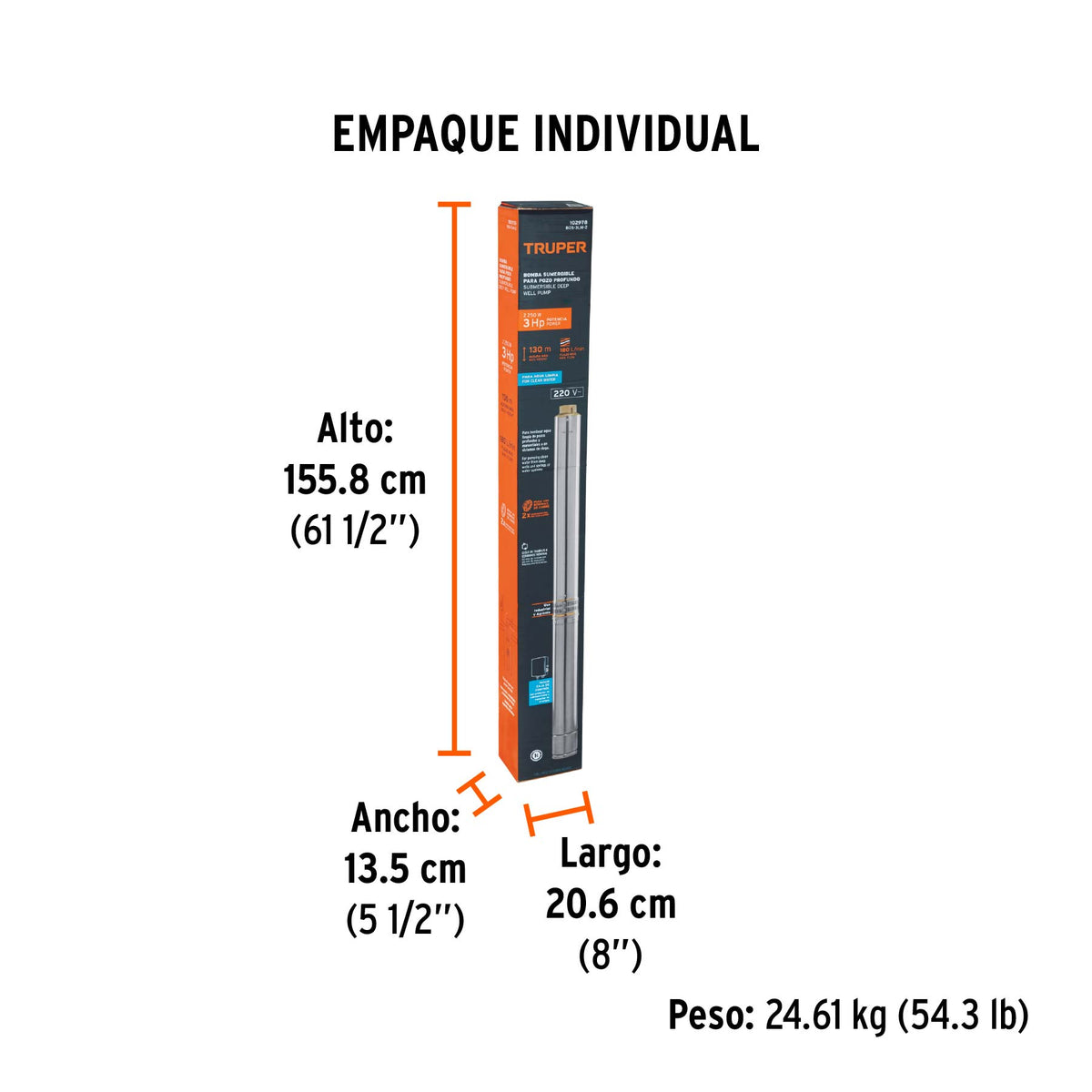 Bomba sumergible tipo bala 4', 3HP,uso agrícola, 220V,TRUPER, Truper, SKU 102978 — vista 5