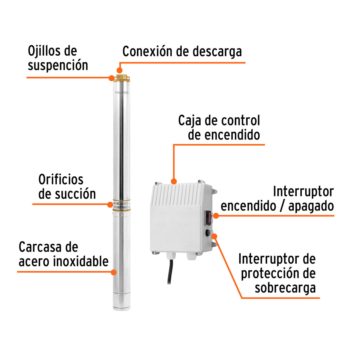 Bomba sumergible tipo bala 4', 3HP,uso agrícola, 220V,TRUPER, Truper, SKU 102978 — vista 3