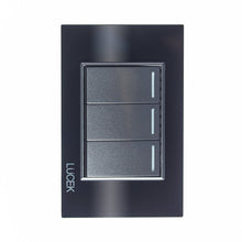 PLACA CON 2 INTERRUPTORES SENCILLOS Y 1 DE ESCALERA DE 1 MÓDULO NEGRO