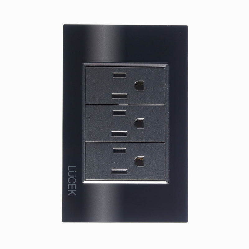 PLACA CON 3 CONTACTOS DE 1 MODULO NEGRO