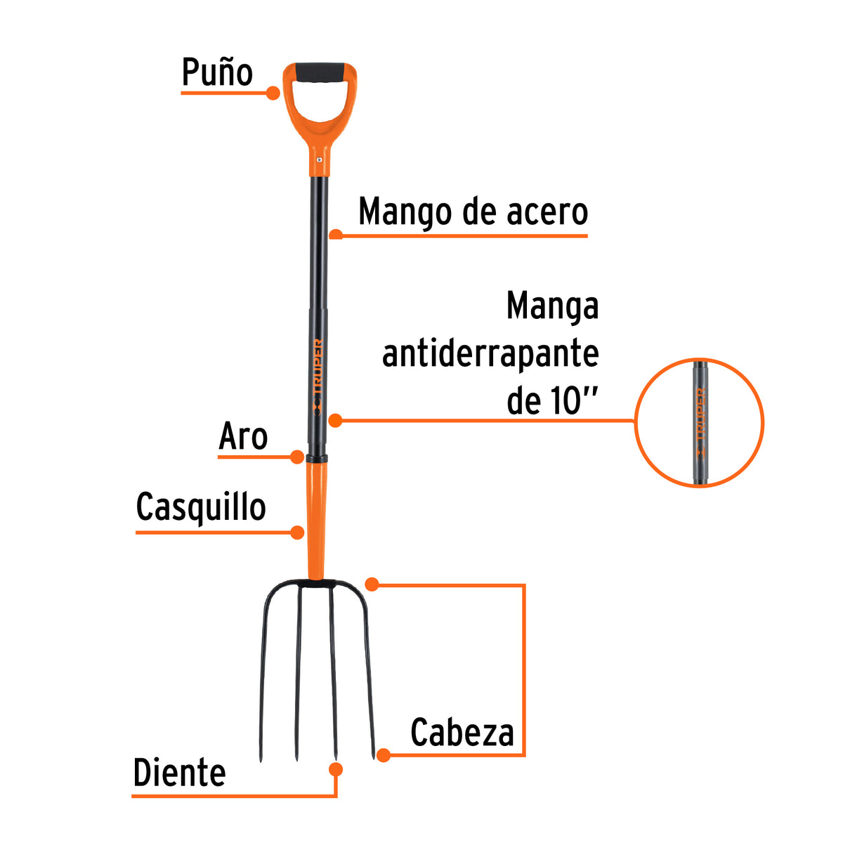 Bieldo para paja, 4 dientes, mgo de acero 37',puño'Y' TRUPER, Truper, SKU 102113 — vista 3