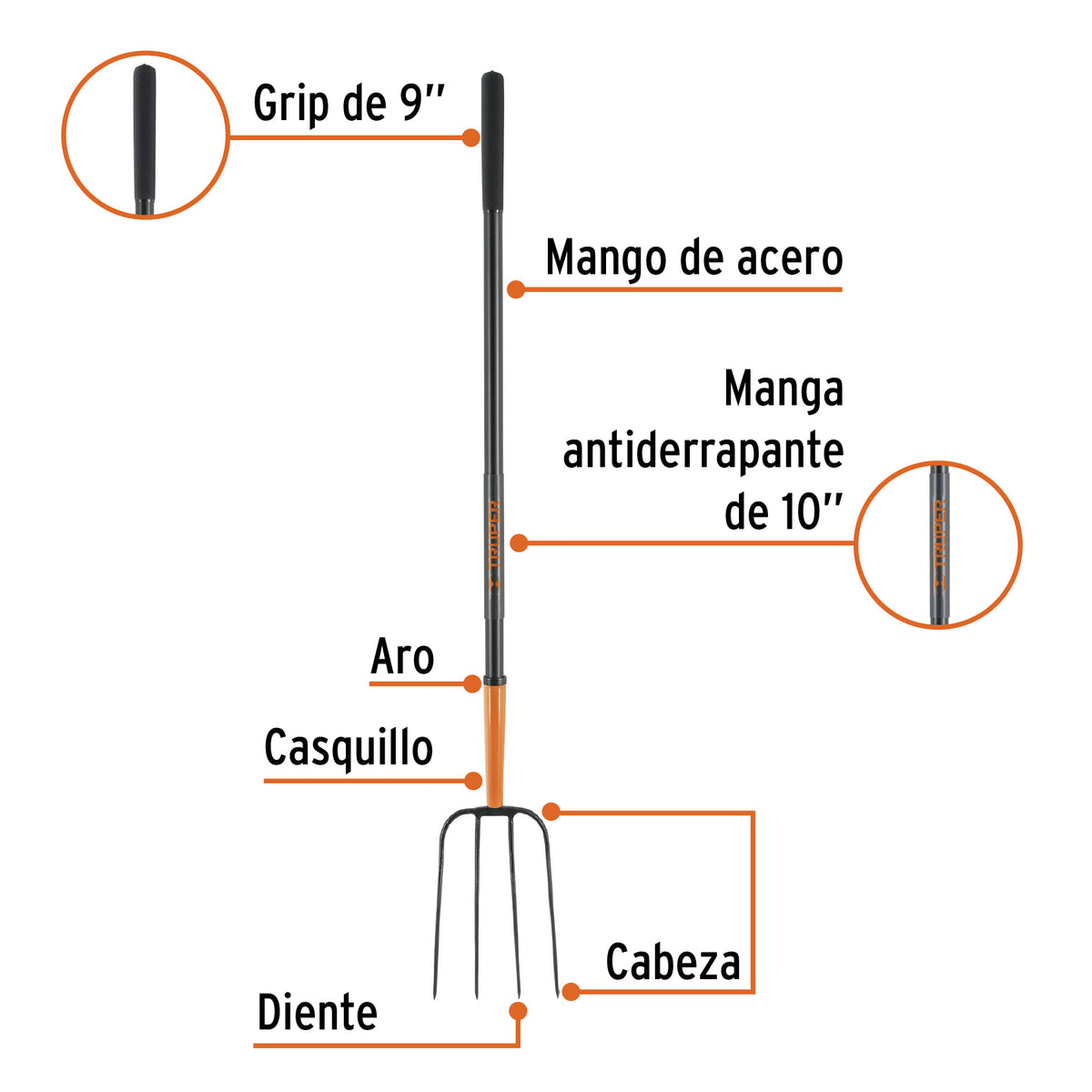 Bieldo para paja, 4 dientes, mango largo de acero 48' TRUPER, Truper, SKU 102100 — vista 3