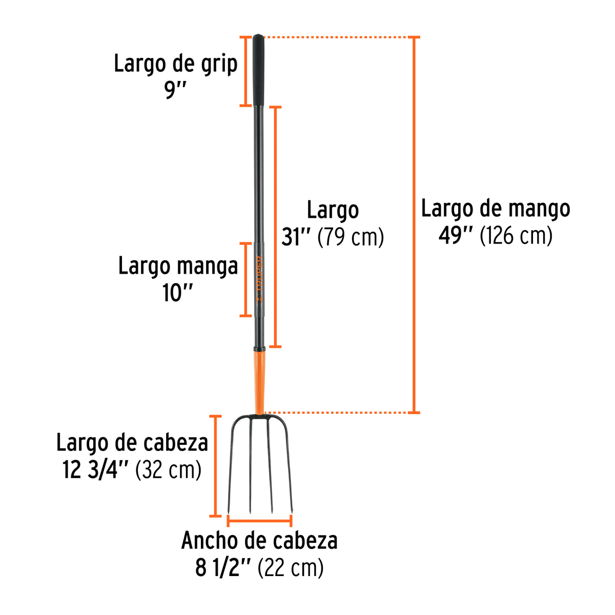 Bieldo para paja, 4 dientes, mango largo de acero 48' TRUPER, Truper, SKU 102100 — vista 4