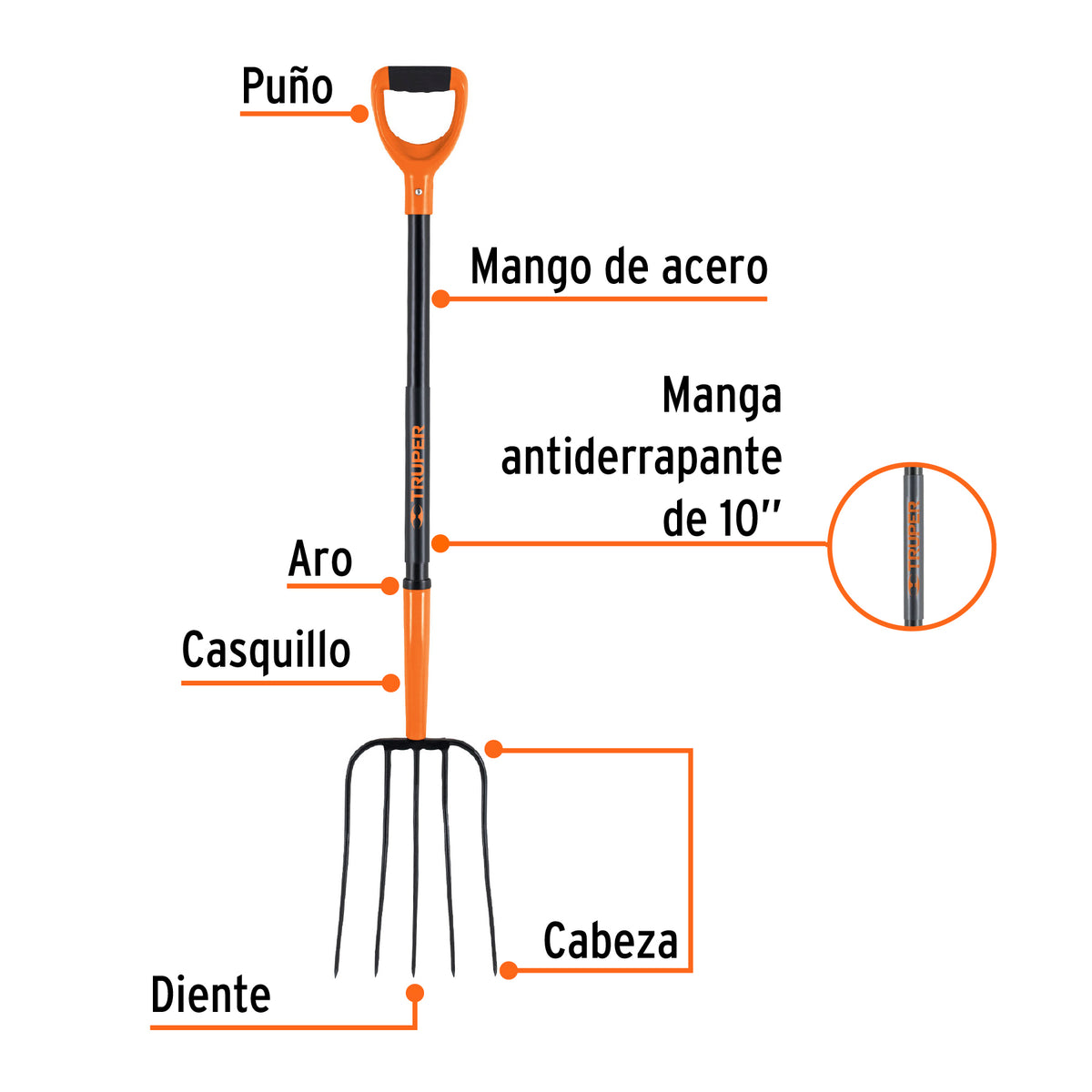 Bieldo para paja, 5 dientes, mgo de acero 37',puño'Y' TRUPER, Truper, SKU 102114 — vista 3