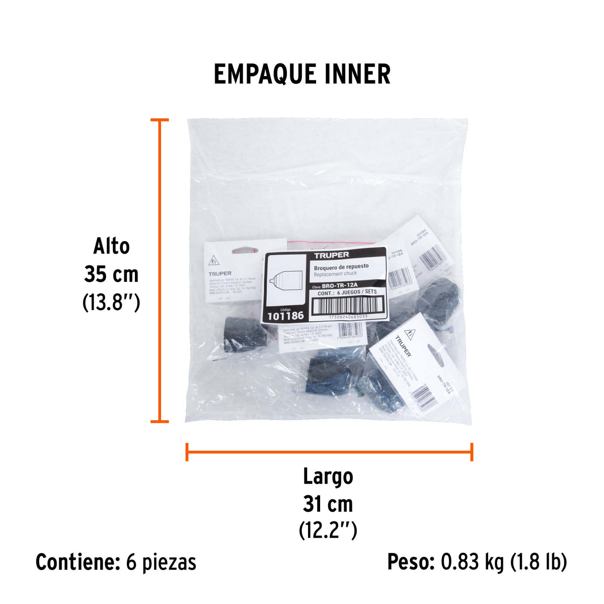 Broquero 3/8' sin llave, para máquinas inalámbricas, TRUPER, Truper, SKU 101186 — vista 6