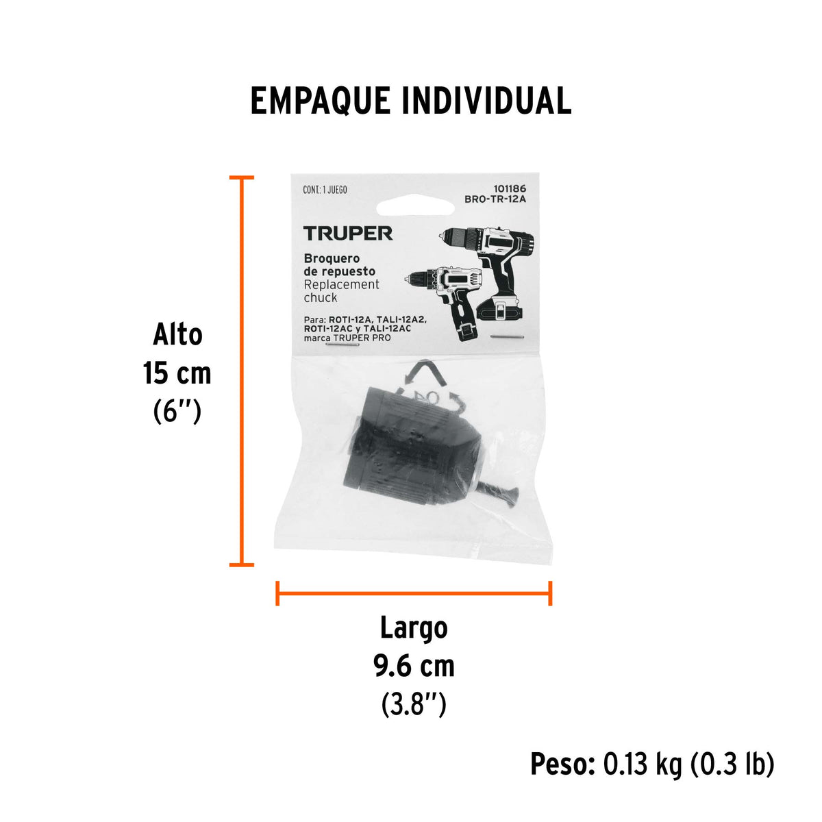 Broquero 3/8' sin llave, para máquinas inalámbricas, TRUPER, Truper, SKU 101186 — vista 5