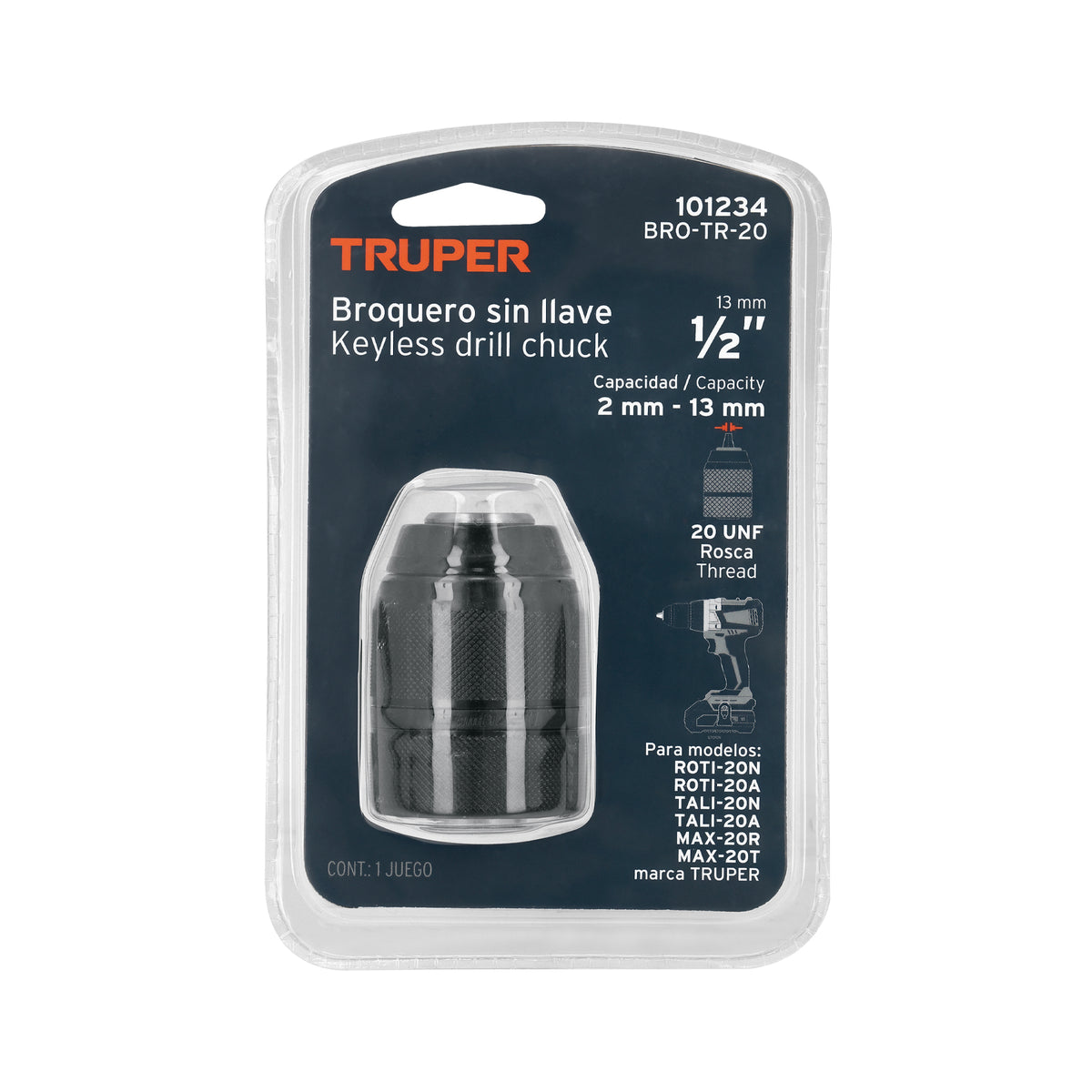 Broquero 1/2' sin llave, para máquinas inalámbricas, TRUPER, Truper, SKU 101234 — vista 2