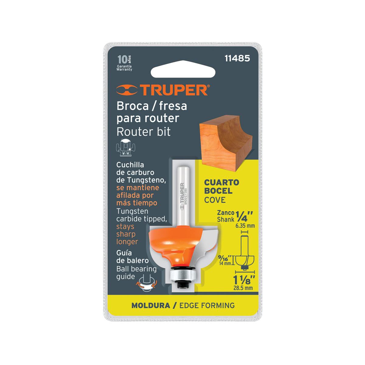 Broca para router, clásica, 1-3/8' con balero, TRUPER — foto oficial 2