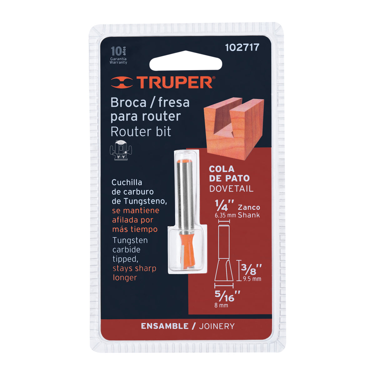 Broca para router, cola de pato, 5/16', TRUPER — foto oficial 2