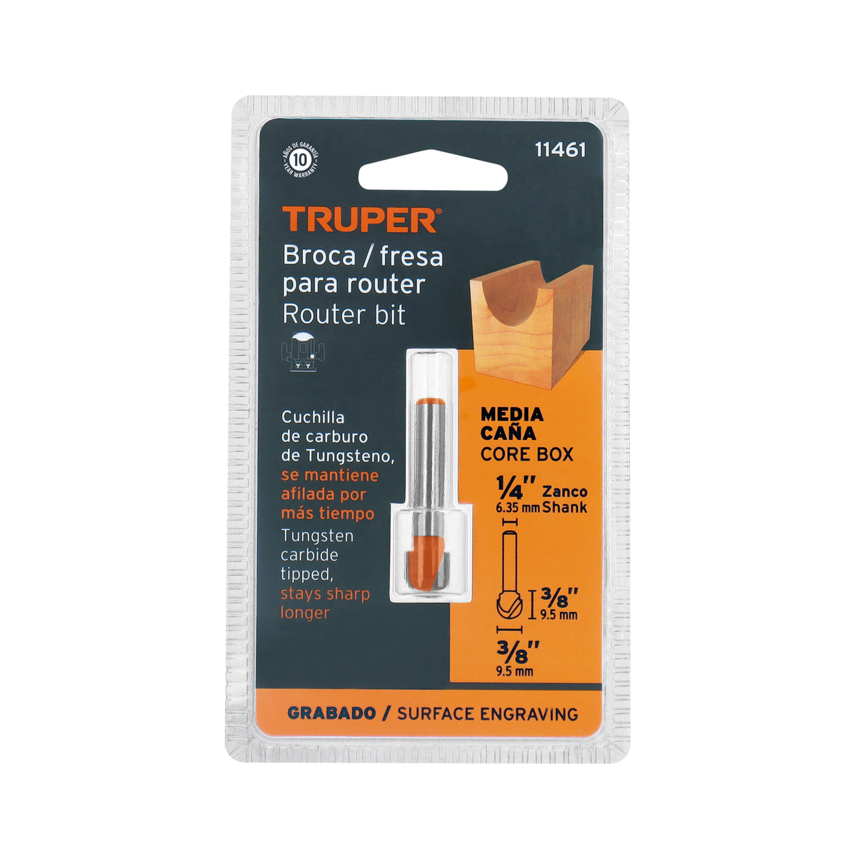 Broca para router, media caña, 3/8', TRUPER — foto oficial 2