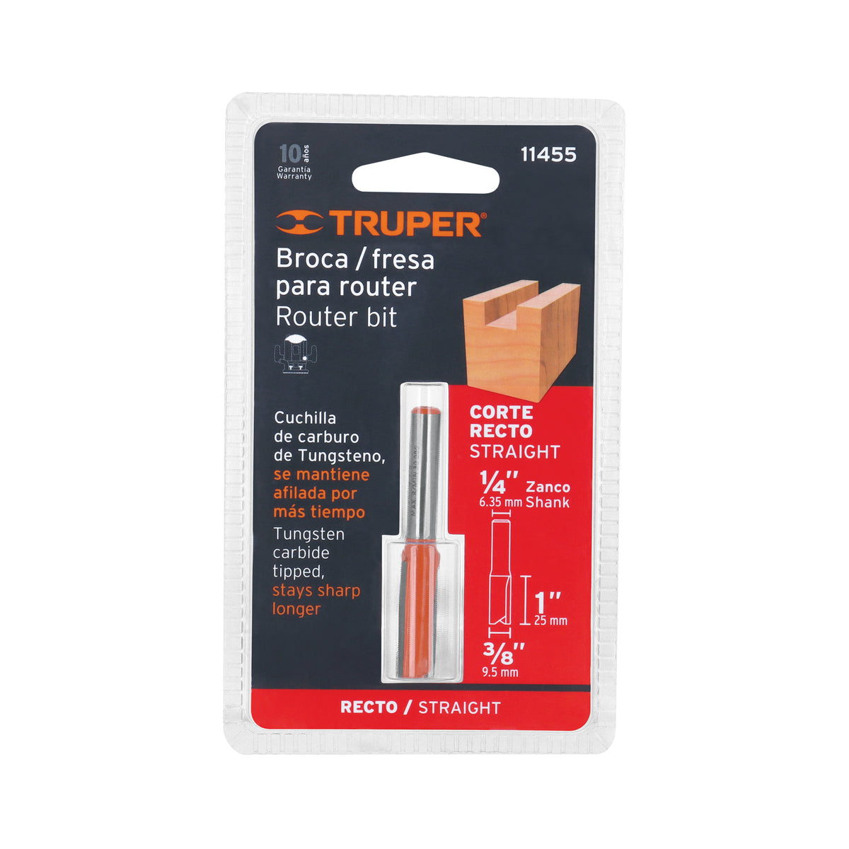 Broca para router, recta 2 filos, 3/8', TRUPER — foto oficial 2
