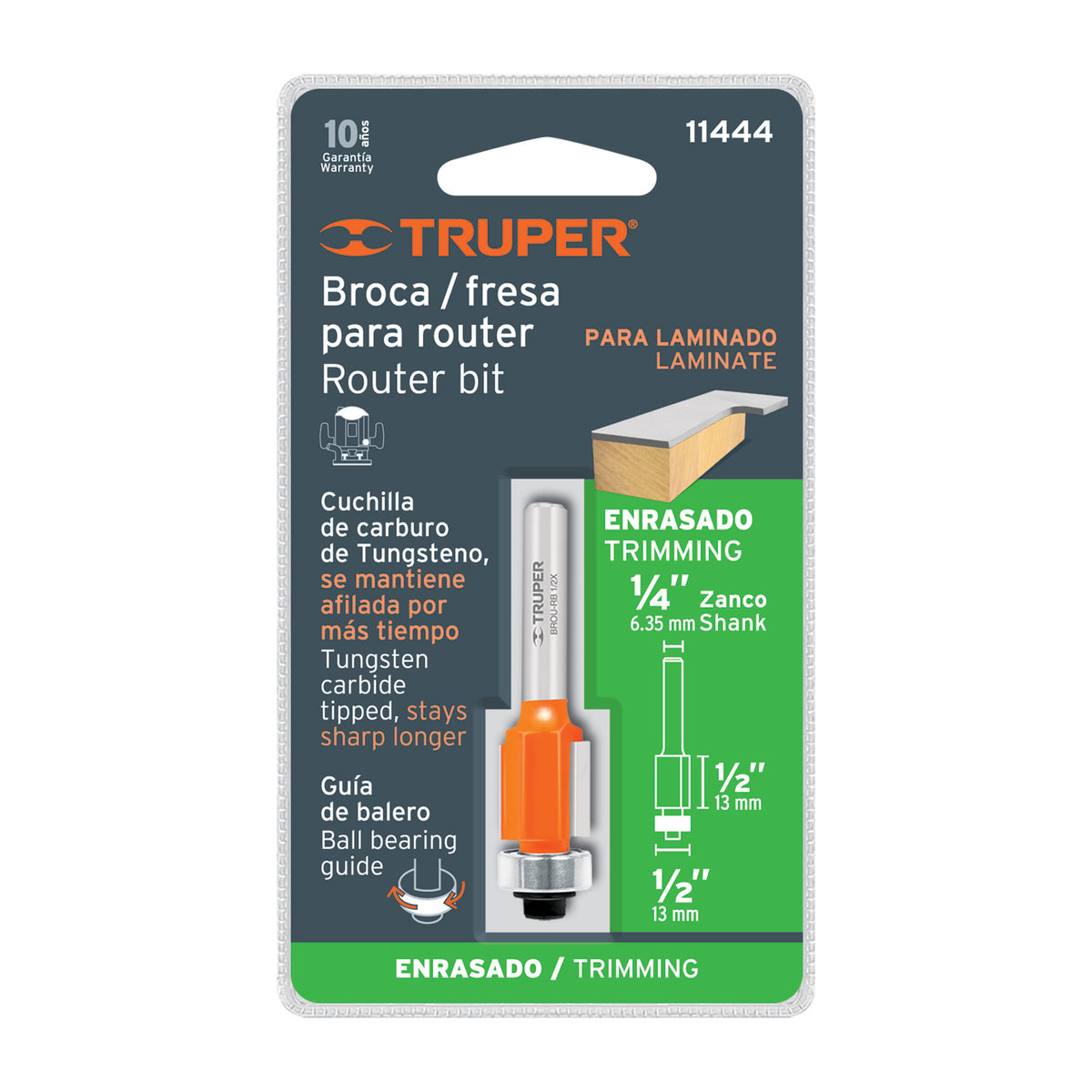Broca para router, corte recto, 1/2' con balero, TRUPER — foto oficial 2