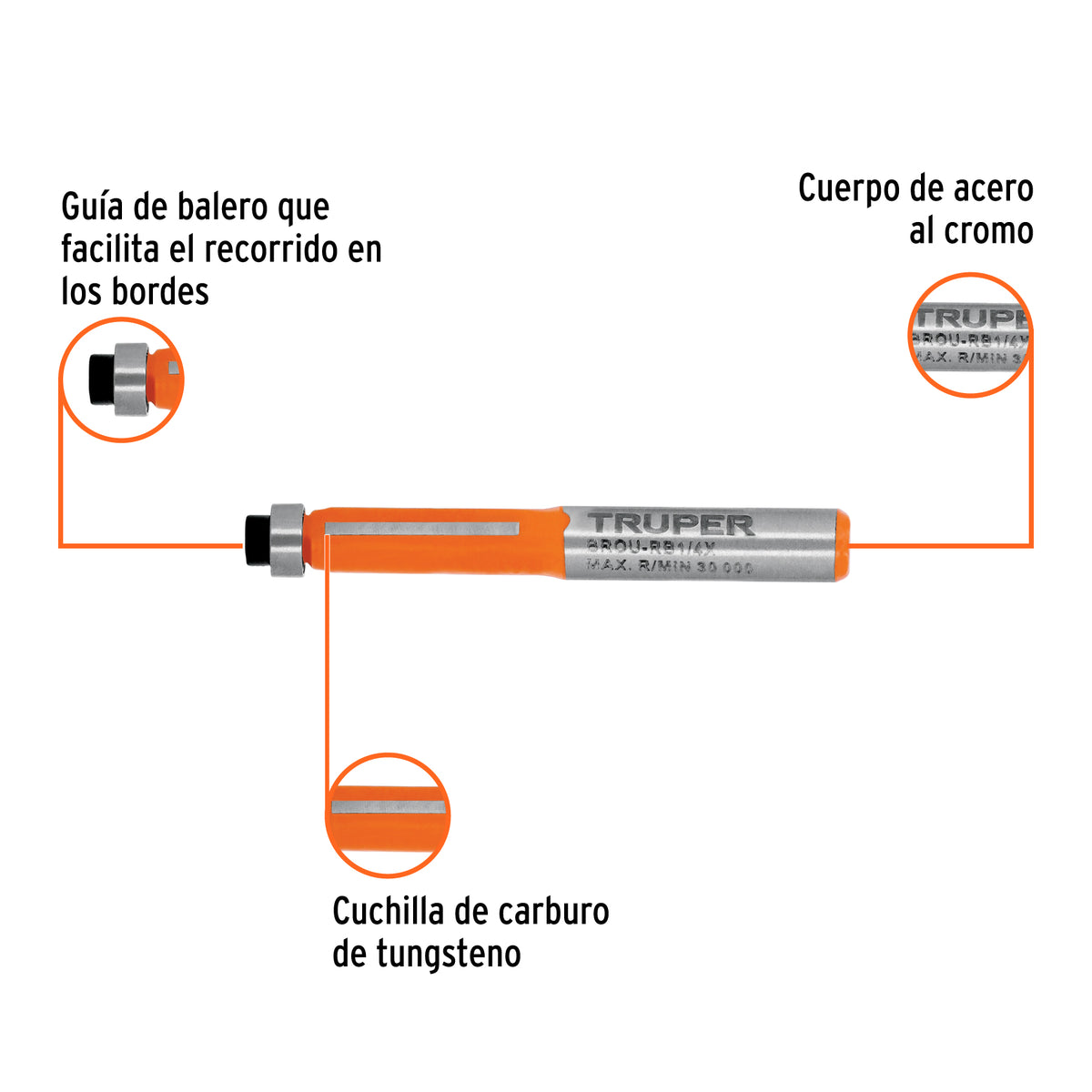 Broca para router, corte recto, 1/4' con balero, TRUPER, Truper, SKU 102720 — vista 3