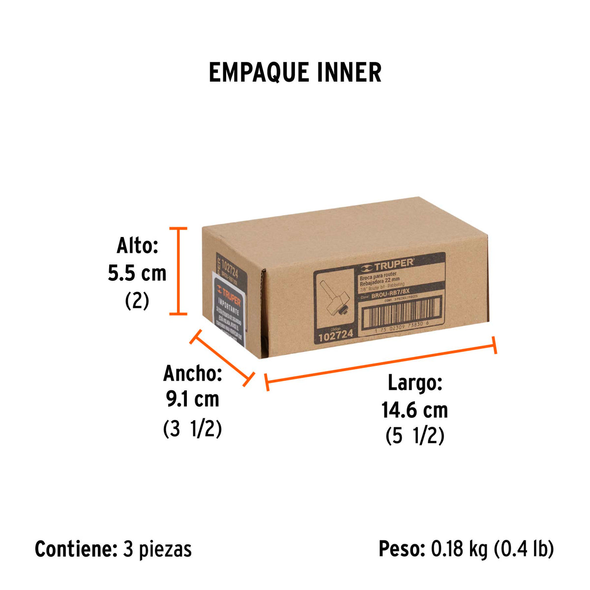 Broca para router, rebajado, 7/8' con balero, TRUPER, Truper, SKU 102724 — vista 6