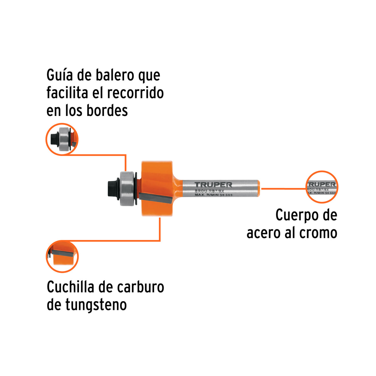 Broca para router, rebajado, 7/8' con balero, TRUPER, Truper, SKU 102724 — vista 3