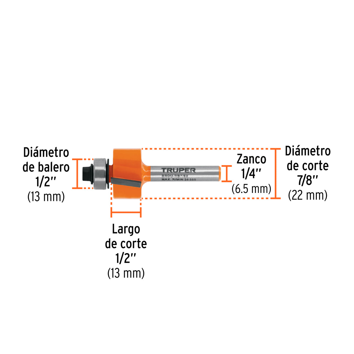 Broca para router, rebajado, 7/8' con balero, TRUPER, Truper, SKU 102724 — vista 4