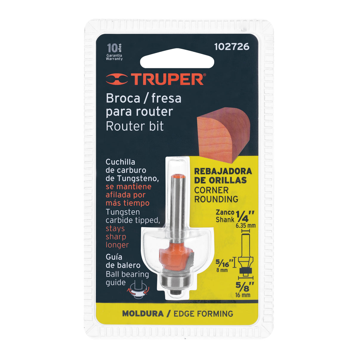 Broca para router, redondeado, 5/8' con balero, TRUPER, Truper, SKU 102726 — vista 2