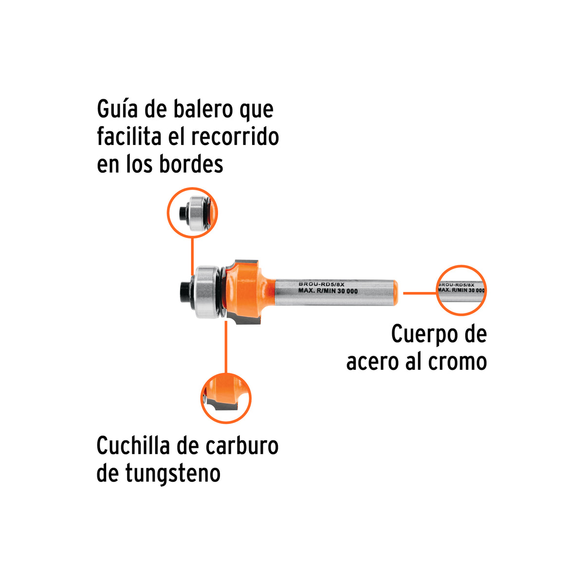 Broca para router, redondeado, 5/8' con balero, TRUPER, Truper, SKU 102726 — vista 3